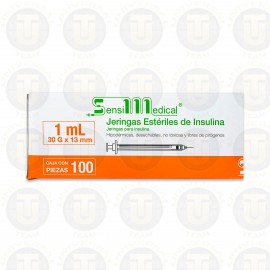 JERINGA DE PLASTICO PARA INSULINA HIPODERMICA, DESECHABLE , NO TOXICA Y LIBRE DE PIROGENOS  1ML 30G X 13 MM CONT 100 PZAS